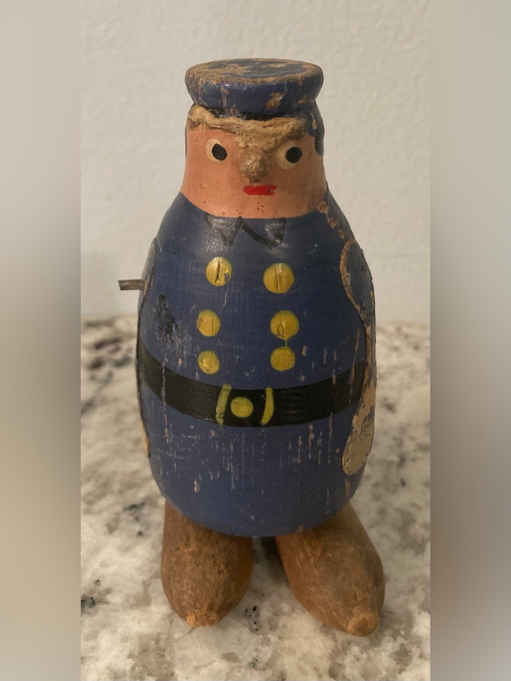 Vintage Folk Art Carved Wood Ramp Walker Police Officer